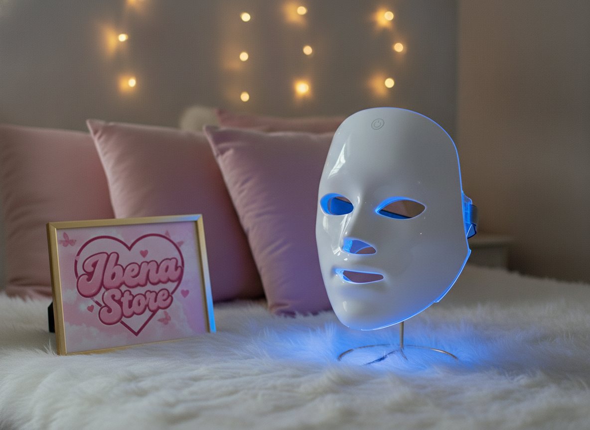 Masque LED IBENA allumé en lumière bleu