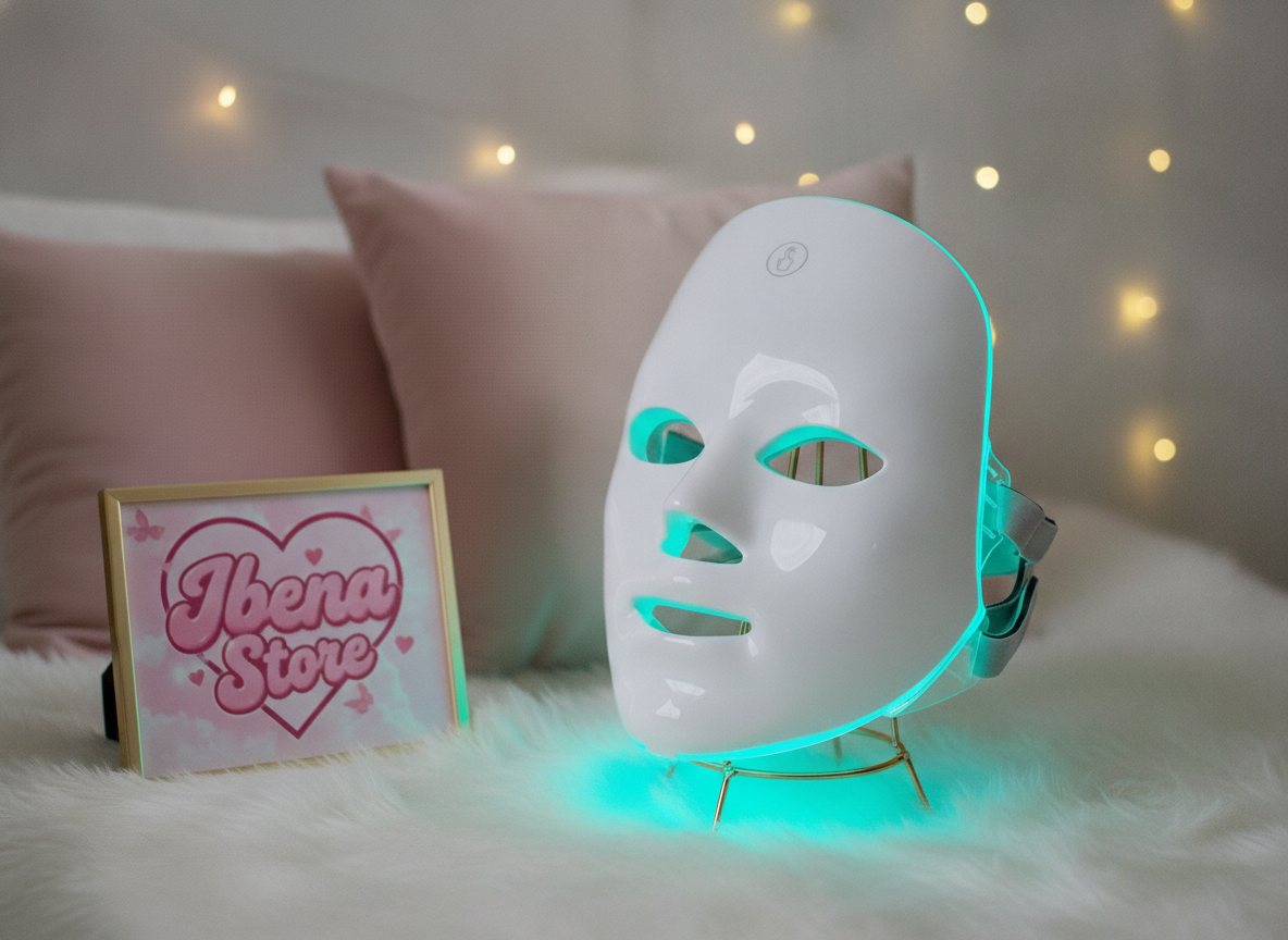 Masque LED IBENA allumé en lumière cyan